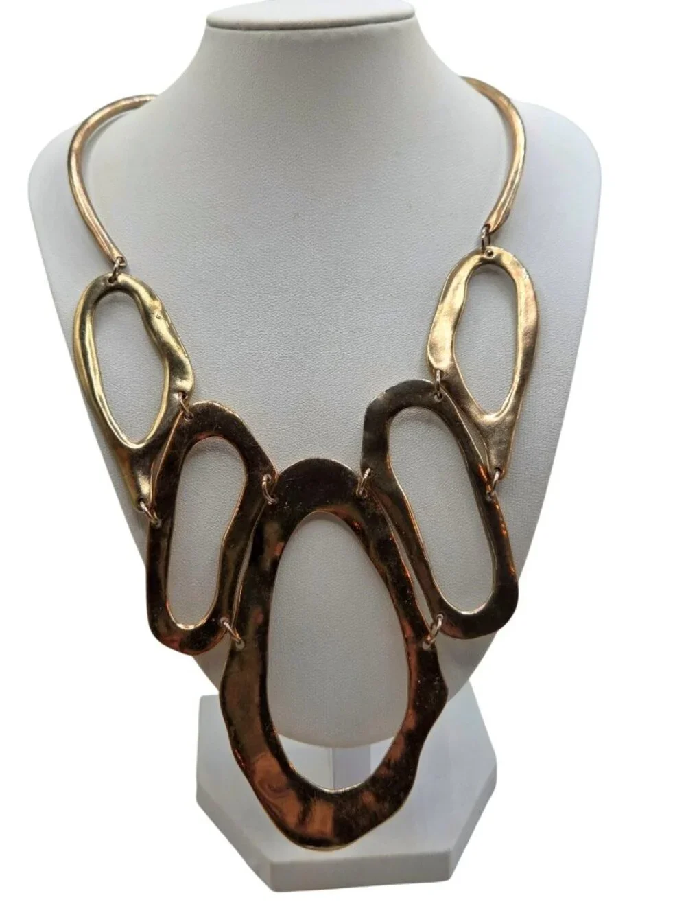 Abstract Gold-Tone Statement Necklace With Oval Links & Toggle Clasp